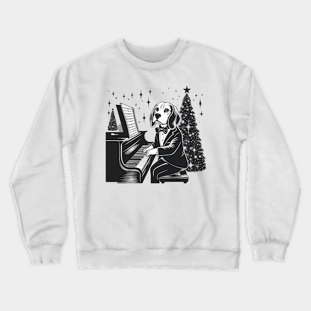 Beagle Playing Piano Christmas Crewneck Sweatshirt by Graceful Designs